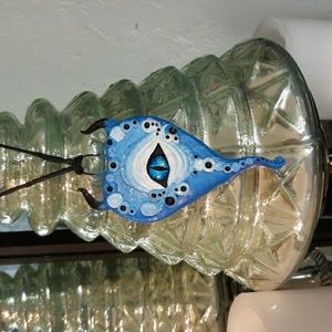 Frosty Blue Eyed Horned Heart Christmas Tree Ornament Artsy Unique Gift